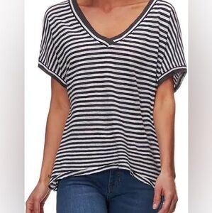 We The Free Navy Blue White Striped Take me Tee Shirt Oversized
